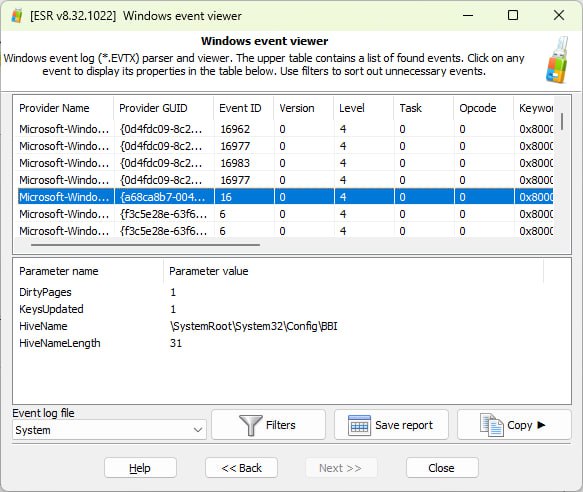 Elcomsoft System Recovery. Event Viewer